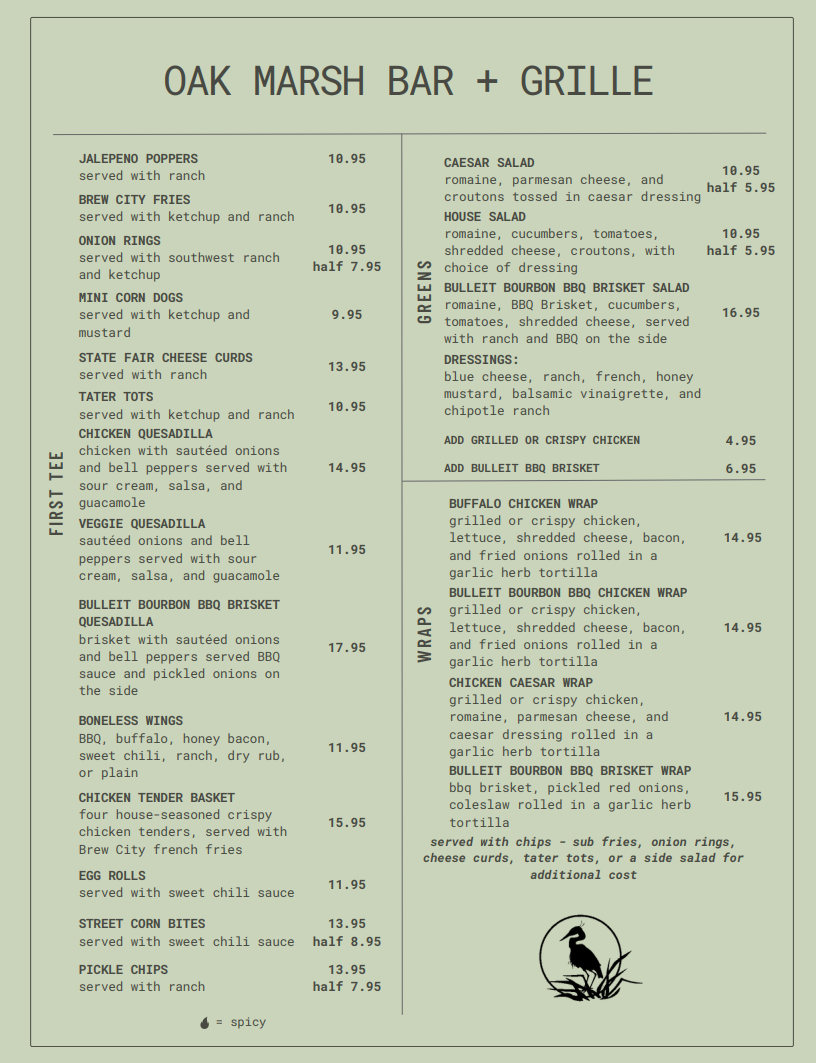 Menu Oak Marsh Golf Course Menu Oak Marsh Golf Course