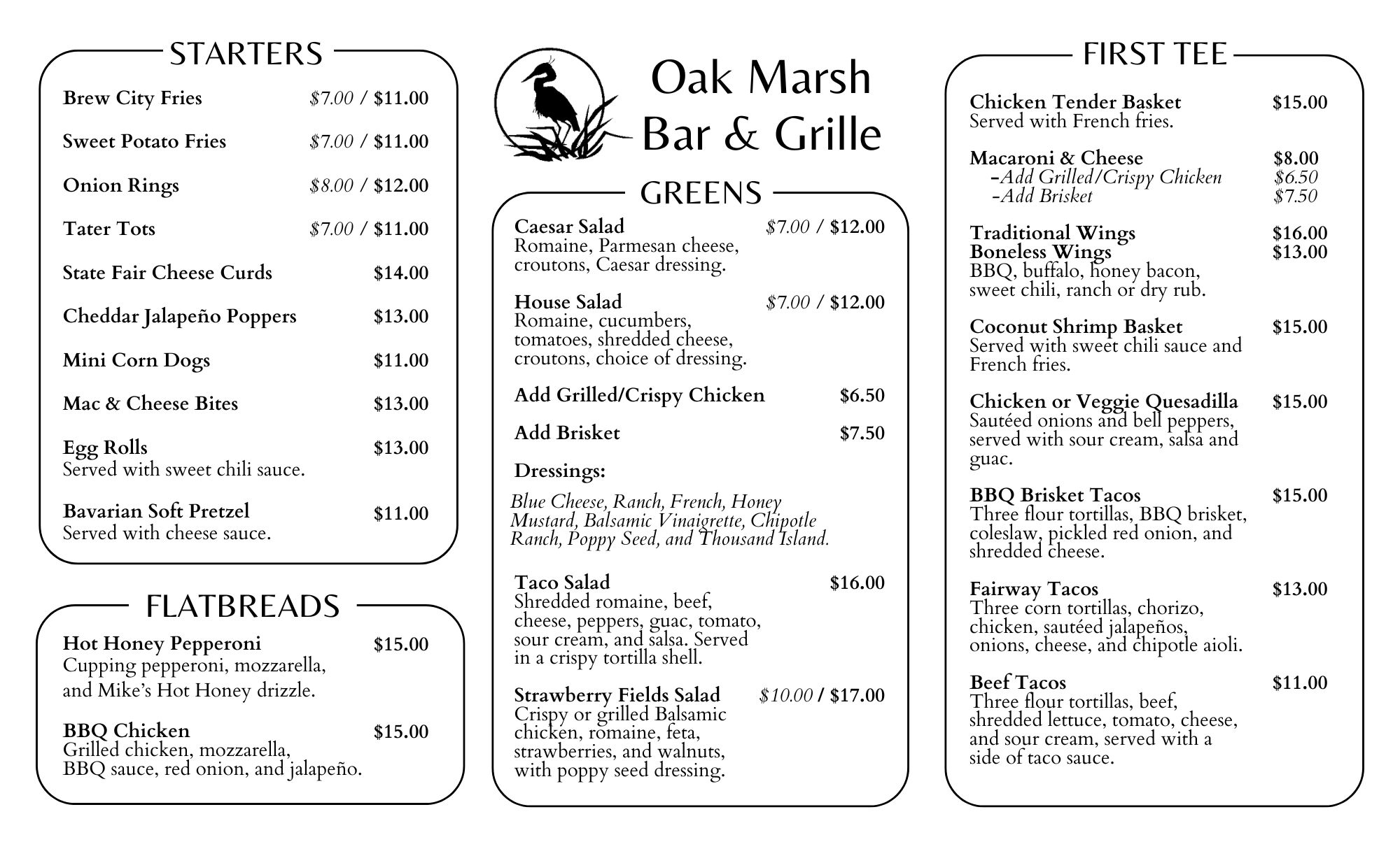 Marsh Menu Menu - Oak Marsh Golf Course